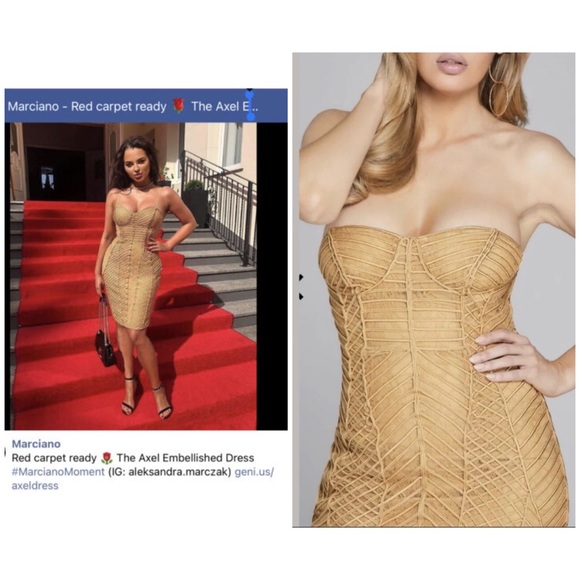 Marciano Axel embellished corded lace strapless gold dress women’s large - Picture 16 of 16